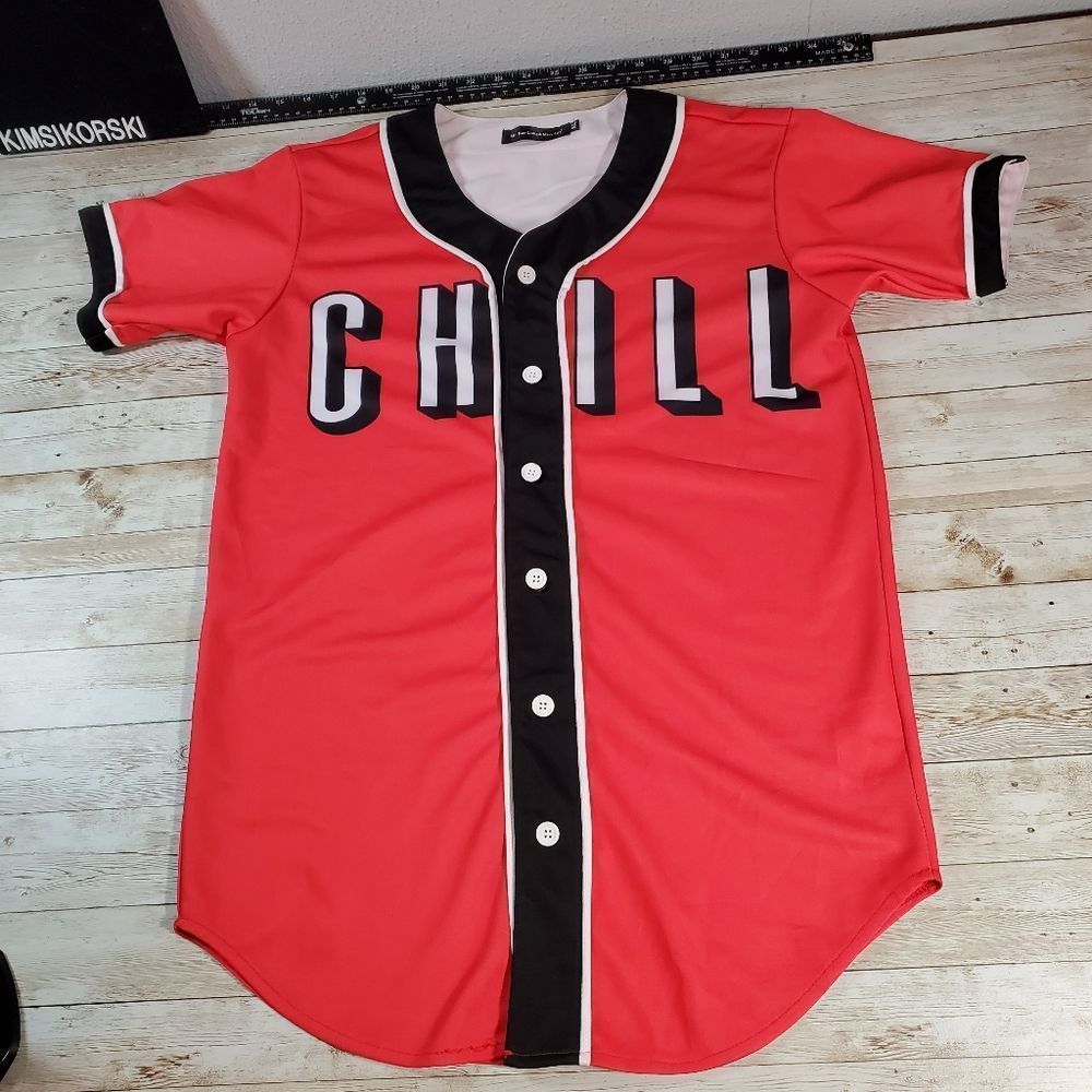 Mr. Bao Long & Miss GO | NETFLIX & Chill Red Black‎ White Baseball Jersey | XL